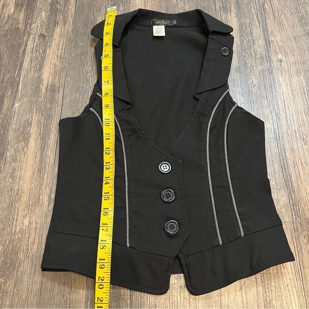 Michel Womenβs Black Fitted Vest Top buttoned Up BlackGray Business Casual S - Picture 8 of 10
